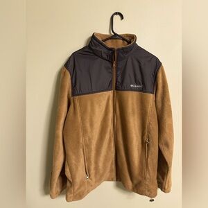 Columbia Mens Size Large Two Tone Brown Black Fleece Full Zip Coat Jacket